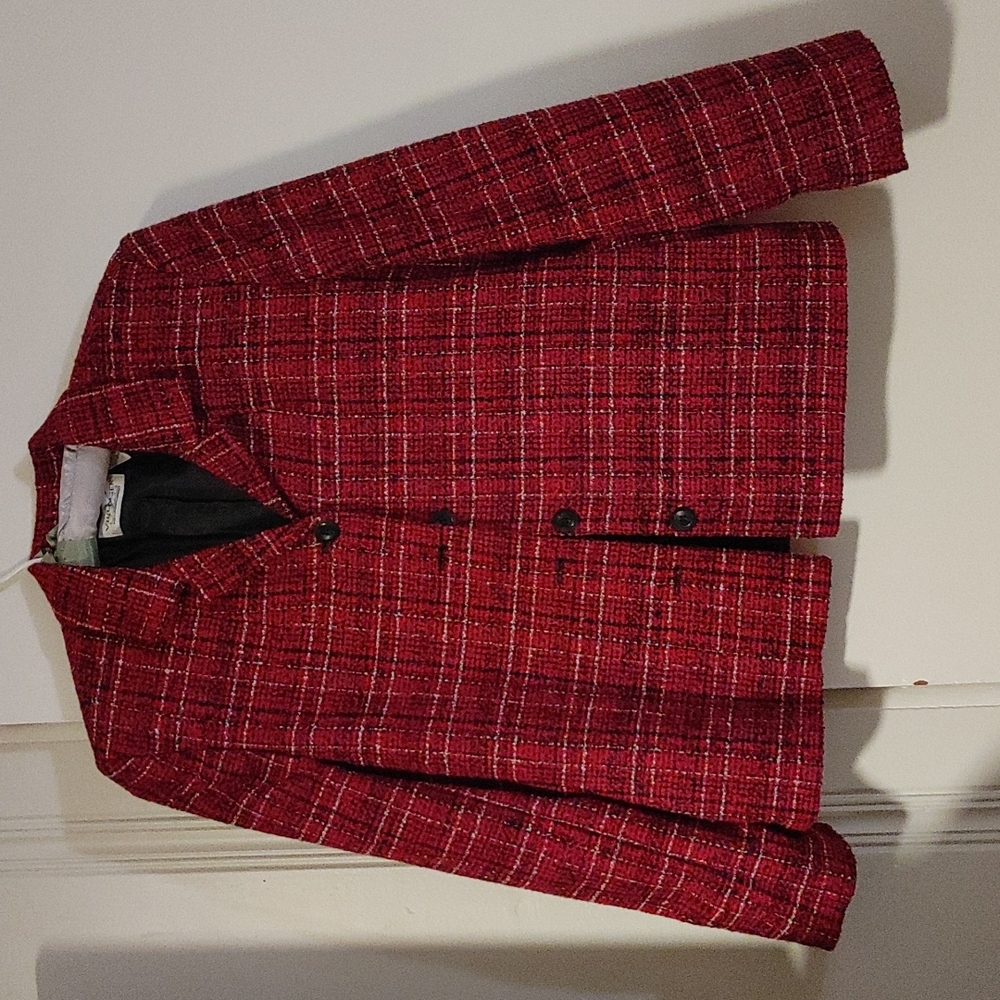 VINTAGE LIZ CLAIBORNE RED/BLK/WT BLAZER SIZE 12P